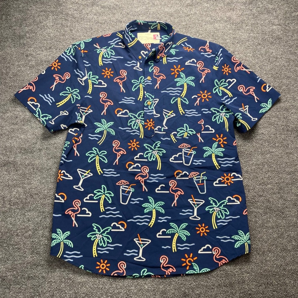 Chubbies Mens Large Neon Flamingo Palm Tree Tropical Short Sleeve Button Down